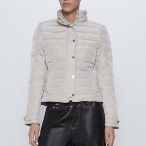 EUC Zara Fitted Beige Puffer Jacket